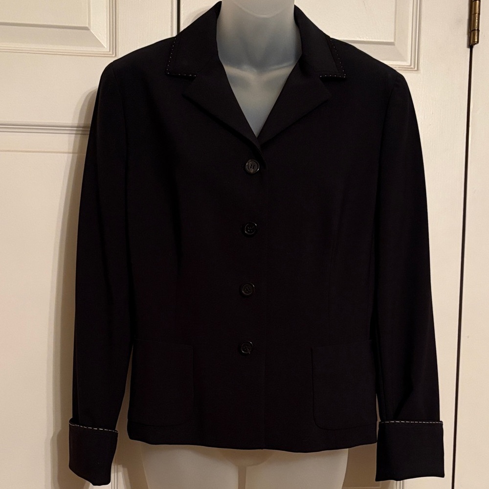 Elie Tahari Black Wool Blazer with White Topstitching